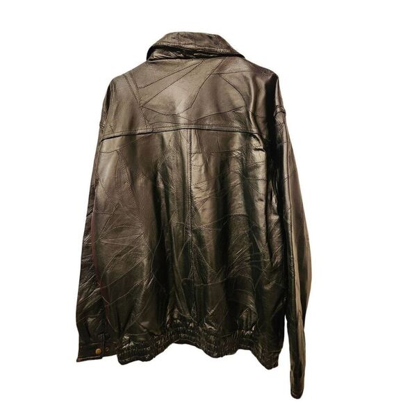 LeWorld Jacket Bomber Black Leather Patchwork Zip Front Pockets Lined Size XL - Picture 2 of 3